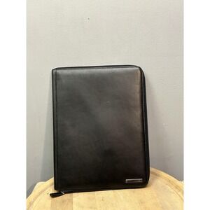 Calvin Klein CK Black Faux Leather Zip Portfolio Padfolio Organizer Case Office